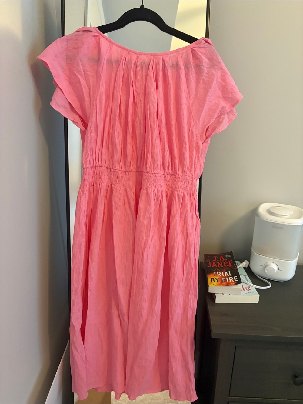 H&M Pink Short Sleeve Tiered Midi Dress